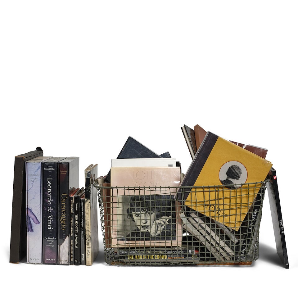 DIANE KEATON: A CURATED SELECTION OF BLACK AND WHITE ART BOOKS AND A WIRE BASKET: DIANE KEATON: A CURATED SELECTION OF BLACK AND WHITE ART BOOKS AND A WIRE BASKET Including Caravaggio: The Complete Works by Sebastian Schütze, published by Taschen, Justin Bond/Jackie Curtis