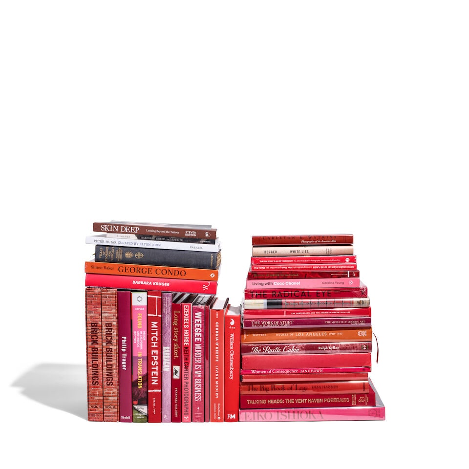 DIANE KEATON: A CURATED SELECTION OF RED BOOKS ON ART AND ARCHITECTURE: DIANE KEATON: A CURATED SELECTION OF RED BOOKS ON ART AND ARCHITECTURE Including Barbara Kruger published by Rizzoli, signed by Barbara Kruger, The Big Book of Legs: When Gams Were the Gold Standard