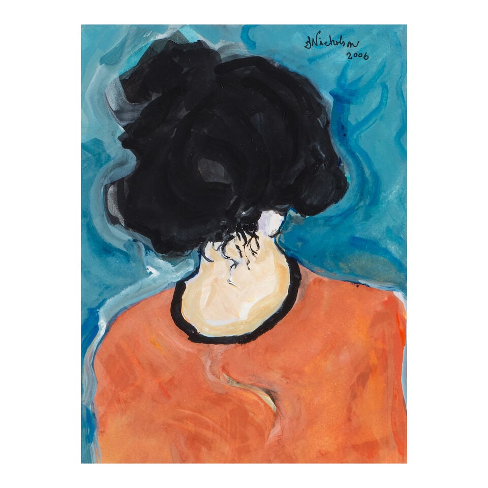 JACK NICHOLSON (AMERICAN, BORN 1937): PORTRAIT OF A FIGURE FROM BEHIND: JACK NICHOLSON (AMERICAN, 1937): PORTRAIT OF A FIGURE FROM BEHIND signed and dated 'JNicholson / 2006' (upper right) watercolor and gouache on paper sight 7 3/4 x 5 3/4in framed 14 1/2 x 12