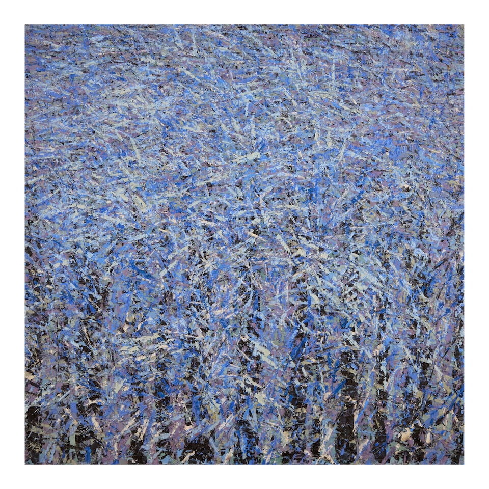 ABLADE GLOVER (B. 1934) Blue Forestscape: ABLADE GLOVER (B. 1934) Blue Forestscape signed and dated 'Glover / 94' (lower left) oil on canvas 40 x 40 in (101.6 x 101.6 cm) Painted in 1994 Footnotes: Provenance (Possibly) Artists Alliance