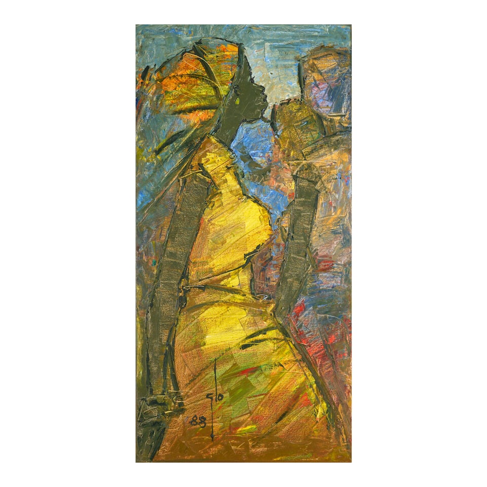 ABLADE GLOVER (B. 1934) Yellow Women: ABLADE GLOVER (B. 1934) Yellow Women signed and dated 'Glo 88' (lower left) oil on canvas 36 x 18 in (91.0 x 45.7 cm) Painted in 1988 Footnotes: Provenance Private collection, Minnesota. For further i