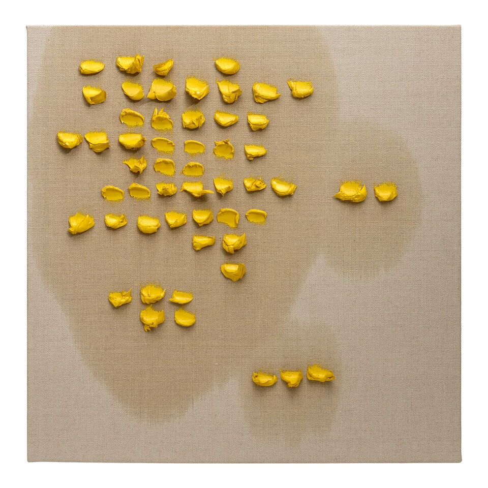 MOSHEKWA LANGA (B. 1975) Yellow Abstract: MOSHEKWA LANGA (B. 1975) Yellow Abstract signed, inscribed and dated indistinctly '... / 2013 / M. Langa' (on the reverse) oil on canvas 25 3/4 x 25 3/4 in (65.4 x 65.4 cm) Painted in 2013 For