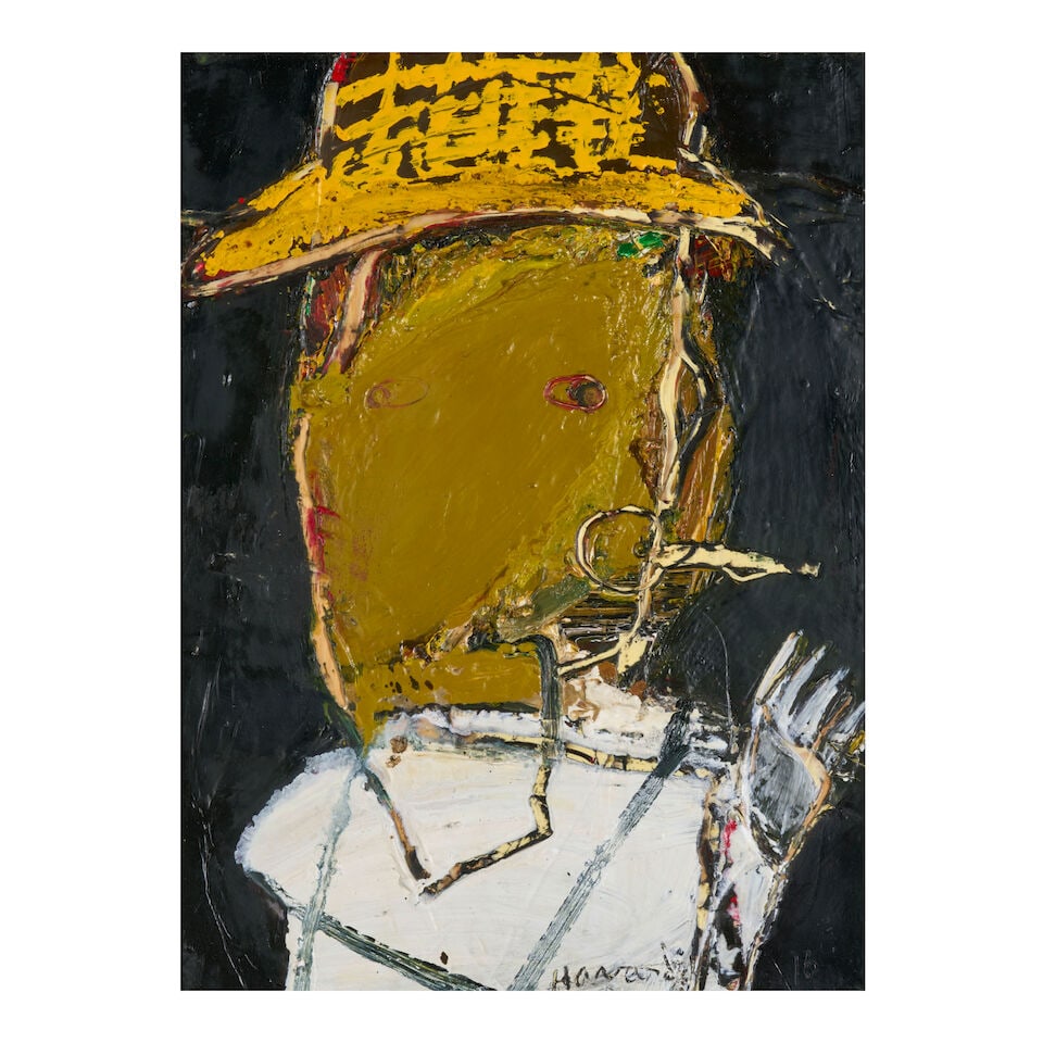 JAMES HAVARD (1937-2020) Yellow Straw Hat: JAMES HAVARD (1937-2020) Yellow Straw Hat signed and dated 'Havard 96' (lower right); and signed again (on the reverse) oil and wax on wood 16 x 12 in (40.6 x 30.4 cm) Painted in 1996 Footnotes: Prove