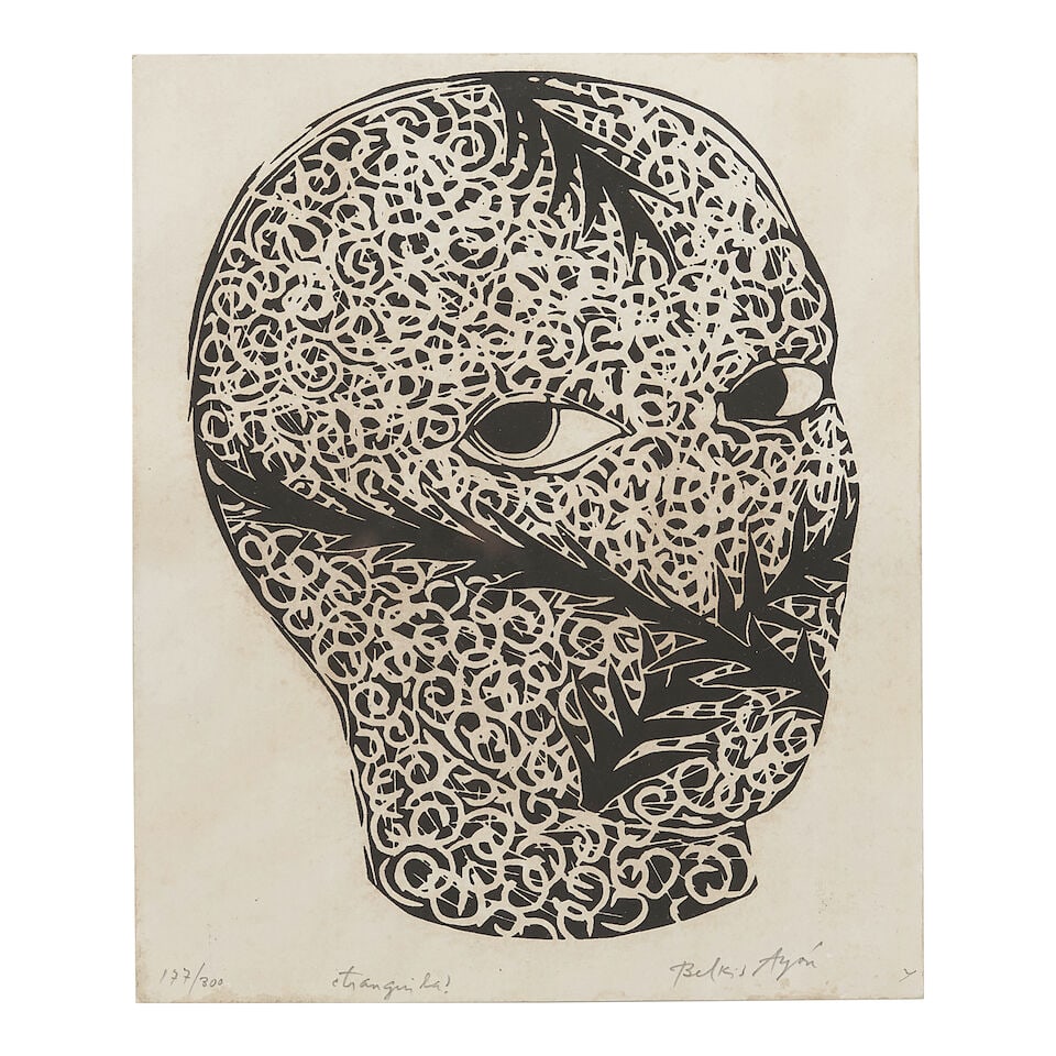 BELKIS AYÓN (1967-1999) ¿Tranquila?: BELKIS AYÓN (1967-1999) ¿Tranquila? signed, inscribed and numbered '177/300 ¿Tranquila? Belkis Ayón' (lower edge) linocut 10 x 8 1/4 in (25.4 x 21 cm) Executed in 1999. This work