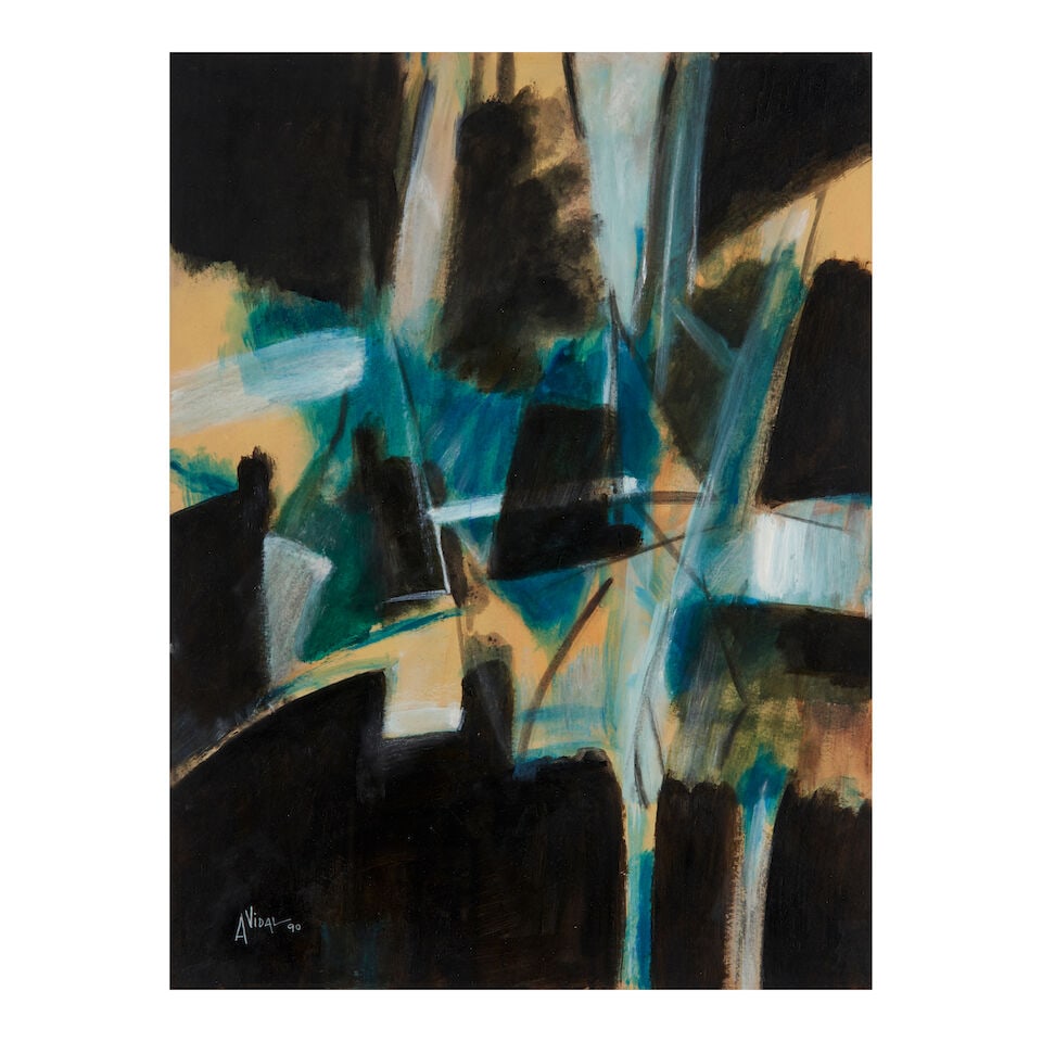 ANTONIO VIDAL (1928-2013) Untitled: ANTONIO VIDAL (1928-2013) Untitled signed and dated 'Vidal 90' (lower left) mixed media on cardboard 25 1/2 x 19 in (64.8 x 48.5 cm) Painted in 1990 Footnotes: This work is accompanied by a certificat