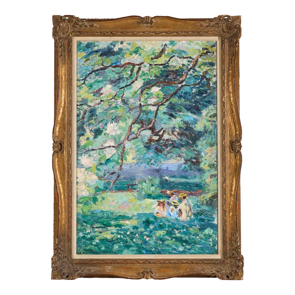 EMMANUEL DE LA VILLÉON (1858-1944) Le Dejeuner sous les Arbres 36 1/2 x 23 3/4 in (92.7 x 6... - 2