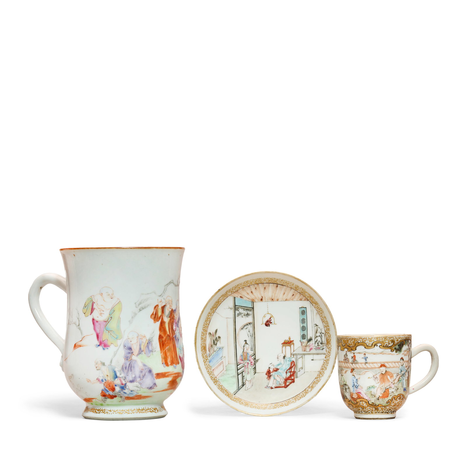 A FAMILLE ROSE CUP, A SAUCER AND A TANKARD 18th century (3) (1 of 1)