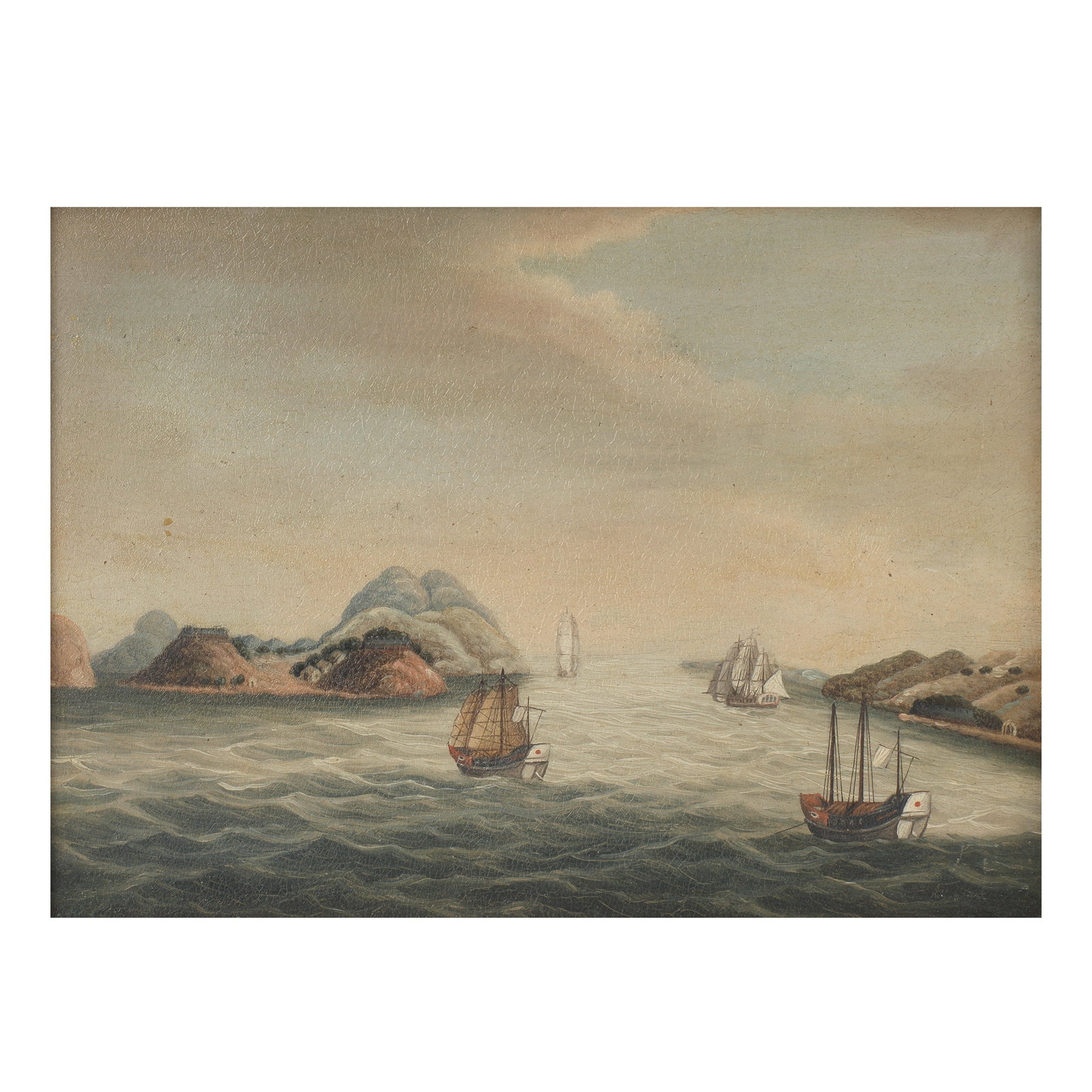 CHINESE ARTIST (CIRCA 1810) The Bocca Tigris: CHINESE ARTIST (CIRCA 1810) The Bocca Tigris Oil on metal, framed. 10cm (4in) high x 14cm (5 1/2in) wide. Footnotes: 中國畫家 約一八一零年 &