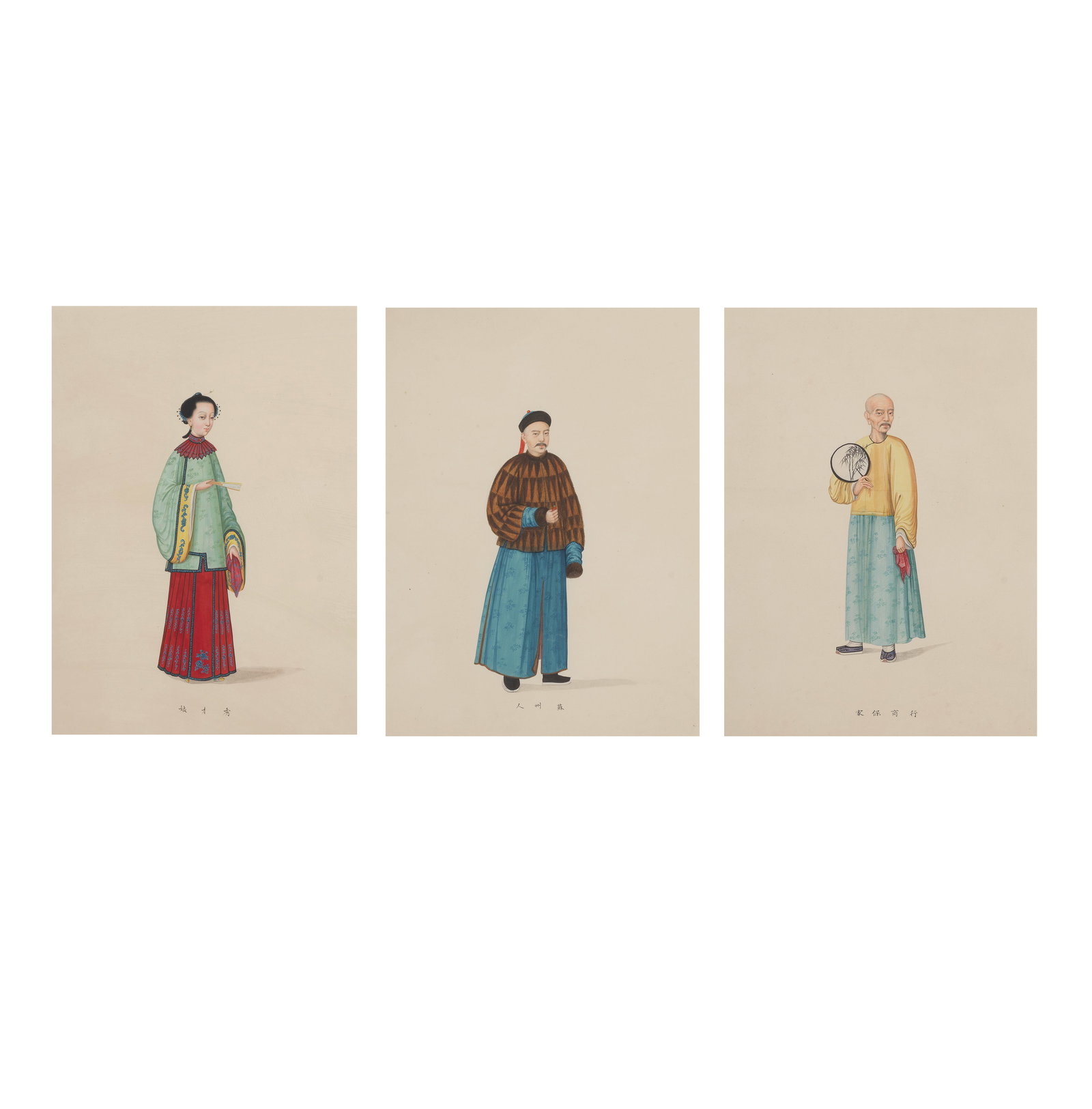 CHINESE ARTIST (CIRCA 1820) Three figurative studies: An elegant lady, Merchant and Suzhounese m... (1 of 1)