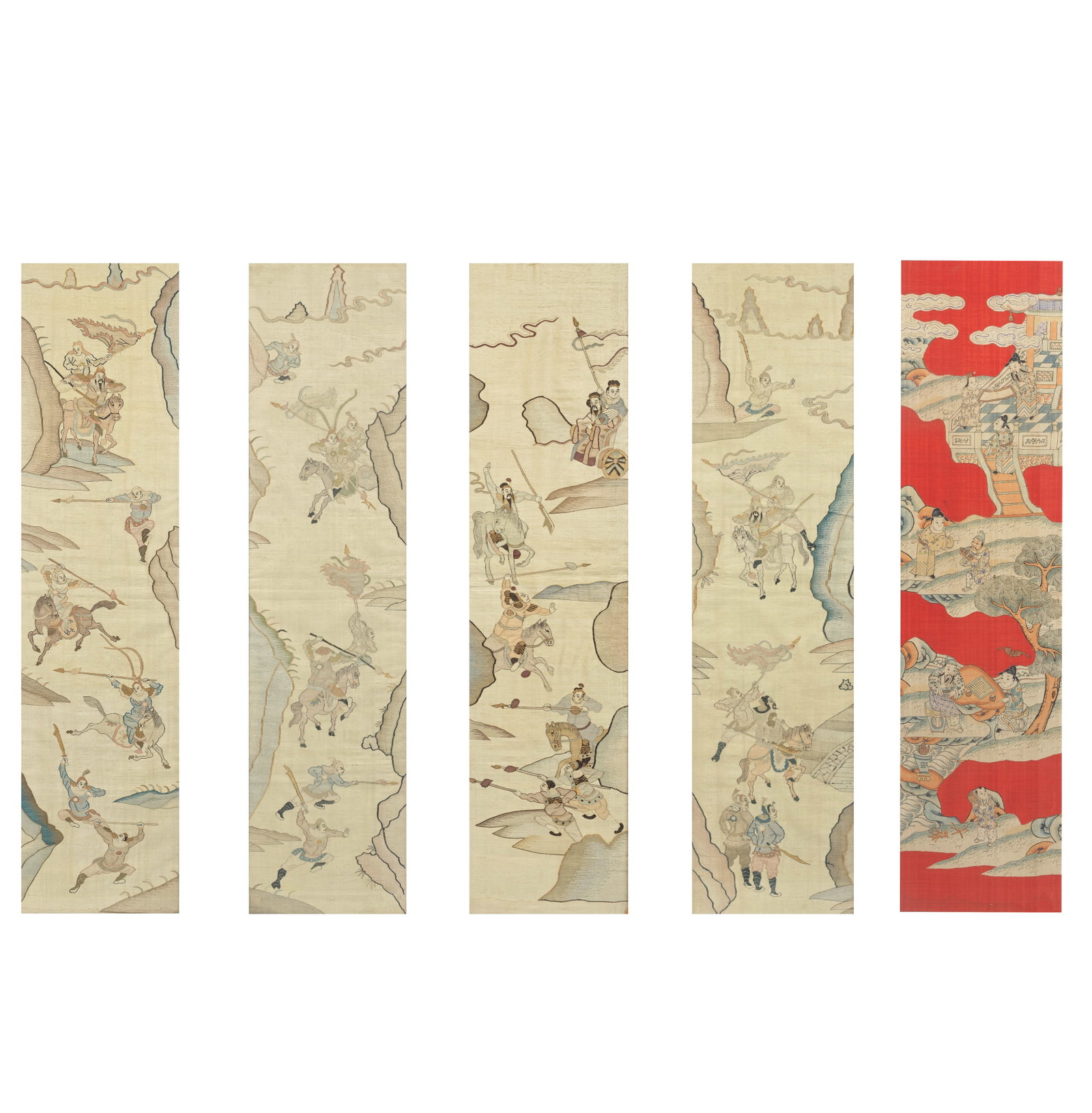 A SET OF FOUR KESI 'WARRIORS' PANELS TOGETHER WITH ANOTHER KESI PANEL Late Qing Dynasty (5) (1 of 1)