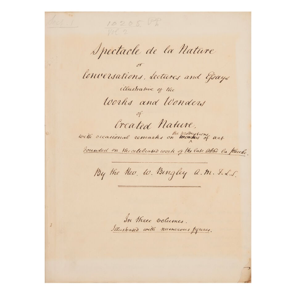 BINGLEY (WILLIAM) Natural history manuscripts from the Thomas Phillipps Collection, [watermarked... - 2
