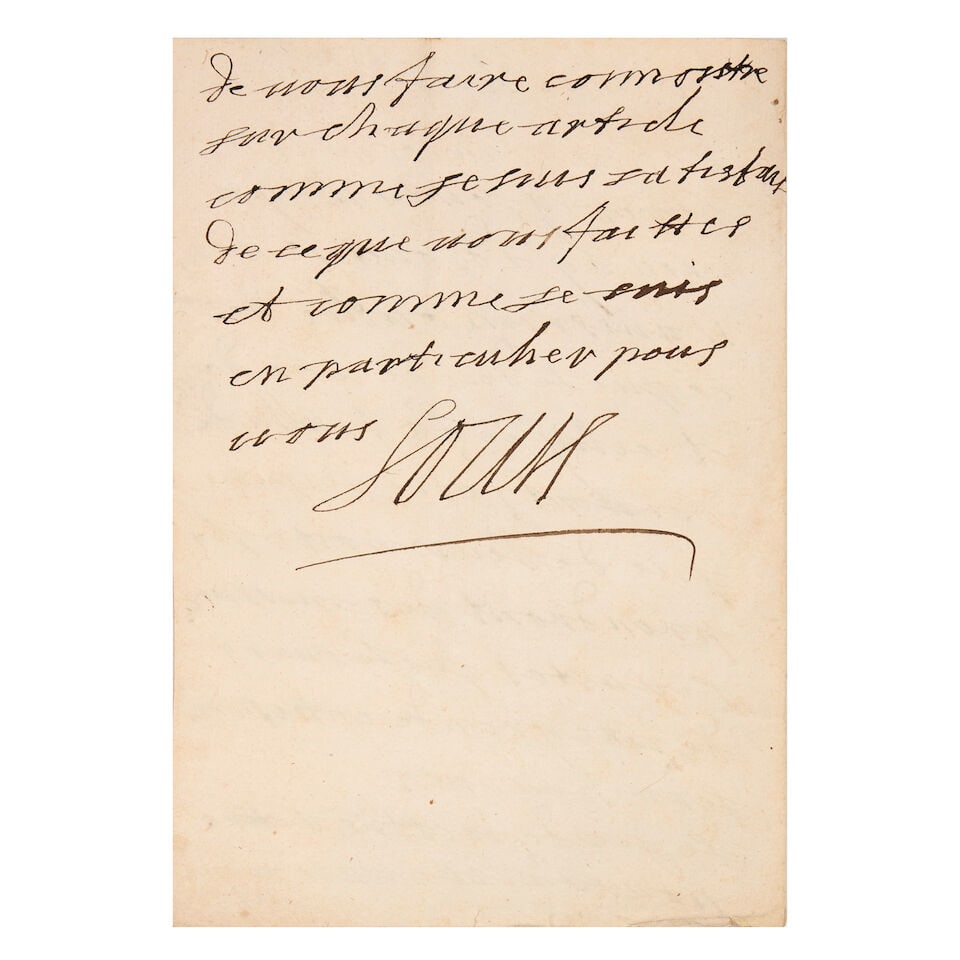 LOUIS XIV Autograph letter signed ('Louis') to an unknown recipient, [n.p., 'a une heure', pos... (1 of 1)
