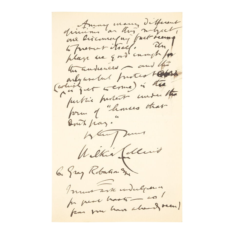 COLLINS (WILKIE) Autograph letter signed ('Wilkie Collins') to Charles Gray Robertson ('Dear Sir... (1 of 1)