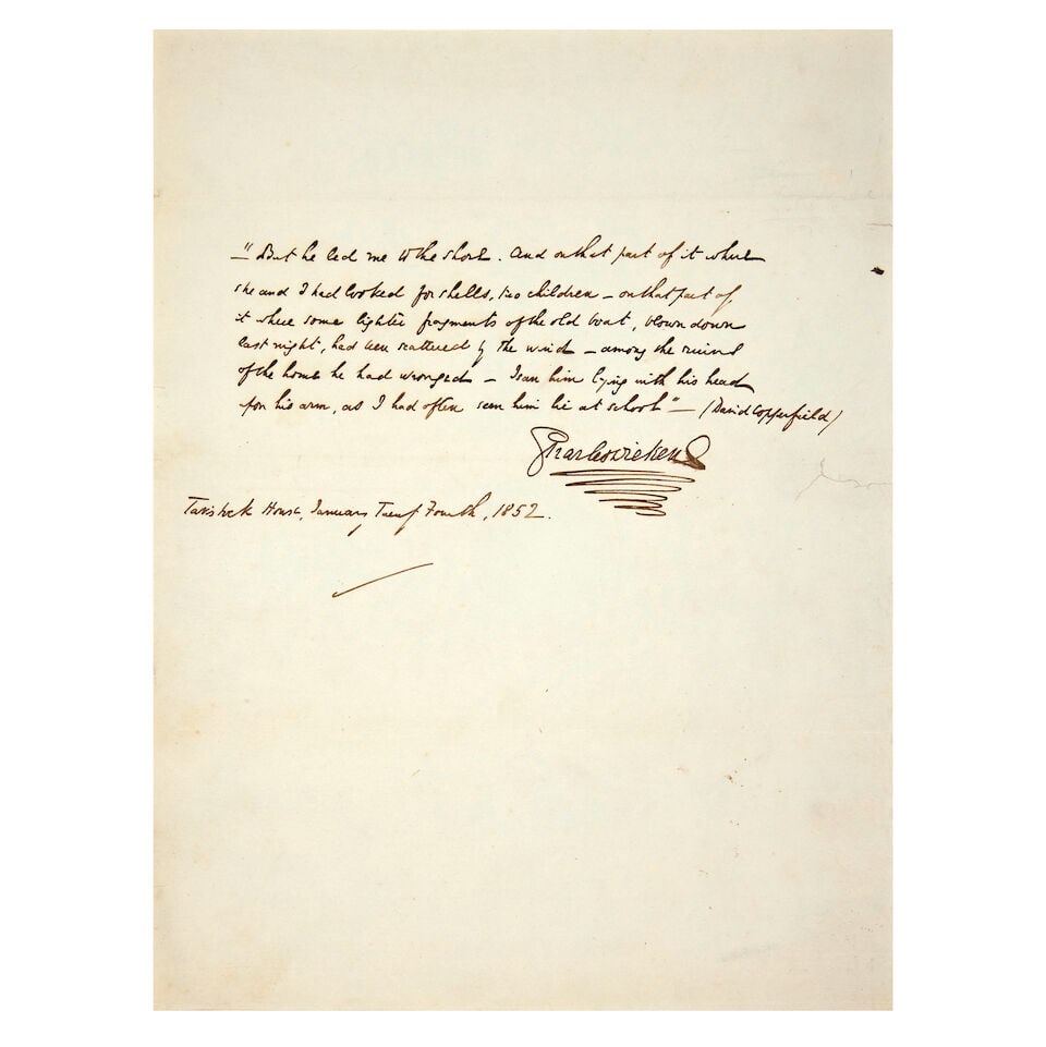 DICKENS (CHARLES) Autograph quotation signed ('Charles Dickens') of six lines from 'David Coppe... (1 of 1)