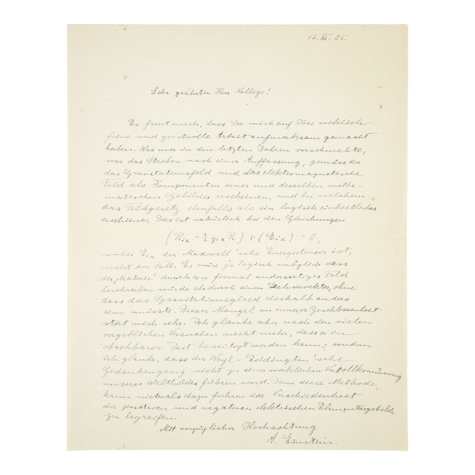 EINSTEIN (ALBERT) Autograph letter signed ('A. Einstein') to G.Y. Rainich ('Sehr geehrter Herr K... (1 of 1)