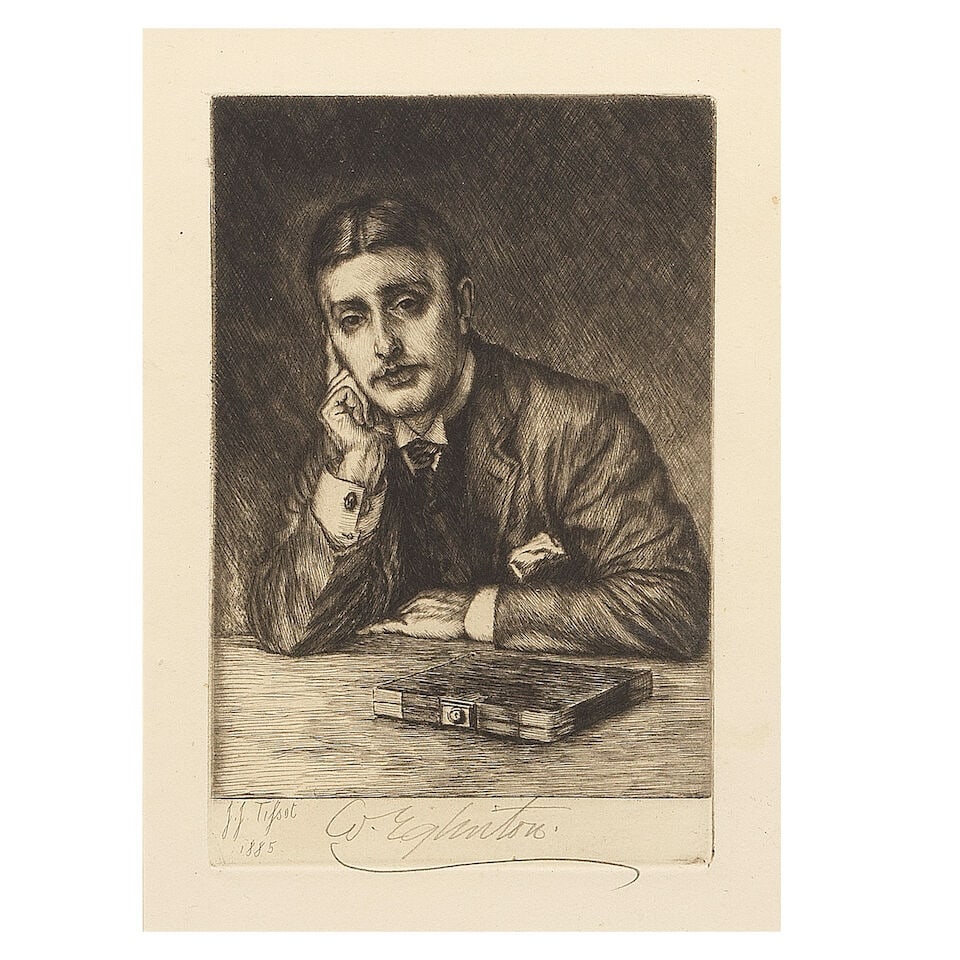 PSYCHIC AND SPIRITUALISM - TISSOT (J.J.) Etched Portrait of William Eglinton, 1863; MARRYAT. Spi...: PSYCHIC PHENOMENA AND SPIRITUALISM TISSOT (JAMES JACQUES) Portrait of British spiritualist William Eglinton, etching, on wove paper, SIGNED BY THE SITTER ('W. Eglinton') beneath the image, image 180 x