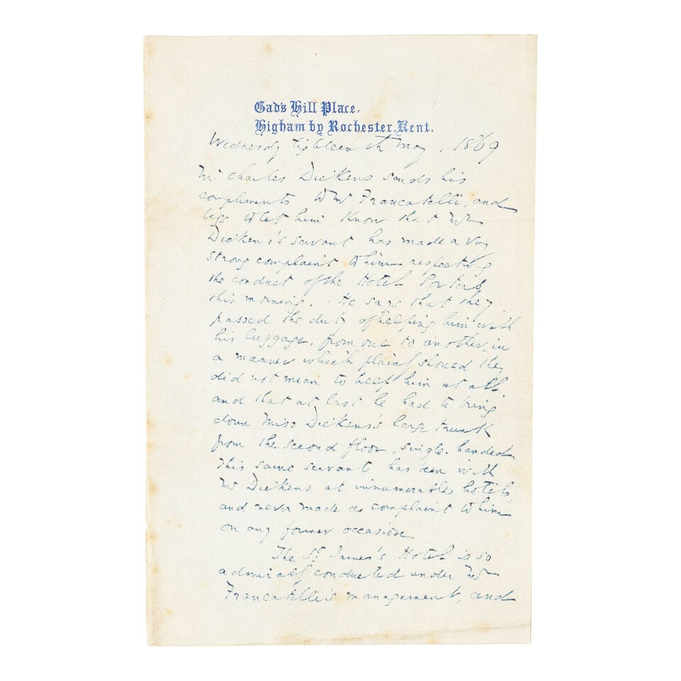DICKENS (CHARLES) Autograph letter in the third person to Charles Elmé Francatelli of the S... (1 of 1)