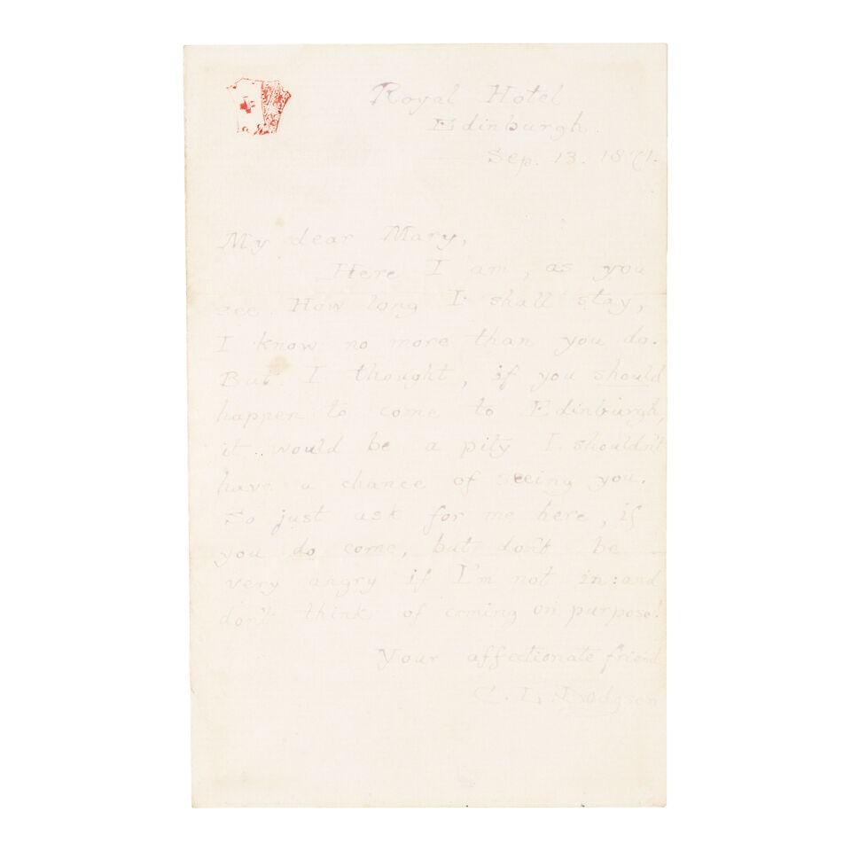 DODGSON (CHARLES LUTWIDGE) Autograph letter signed ('C.L. Dodgson') to a young friend ('My dear ... (1 of 1)