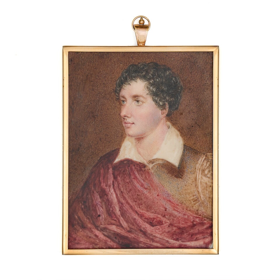 BYRON (GEORGE GORDON, LORD) CIRCLE OF JAMES HOLMES (1777-1860) Portrait miniature of Byron in hi... (1 of 3)
