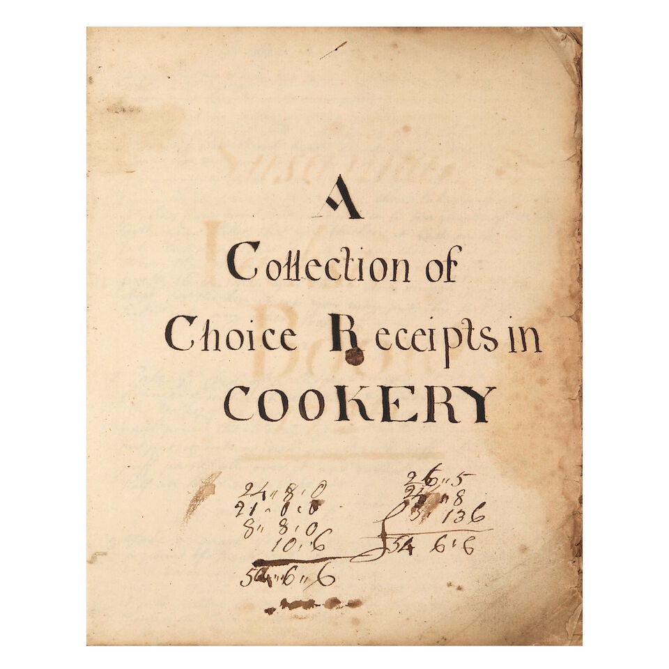 COOKERY Manuscript receipt book of Susanna Jackson, dated 1726 (1 of 2)