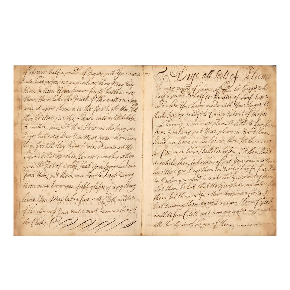 COOKERY Manuscript receipt book of Susanna Jackson, dated 1726 - 2