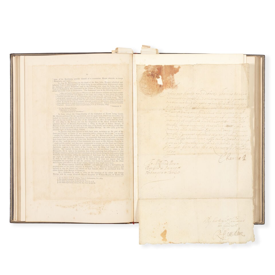 ENGLISH CIVIL WAR Two royal documents signed relating to Richard Mervyn of Devon, 1643 and 1645,... - 2