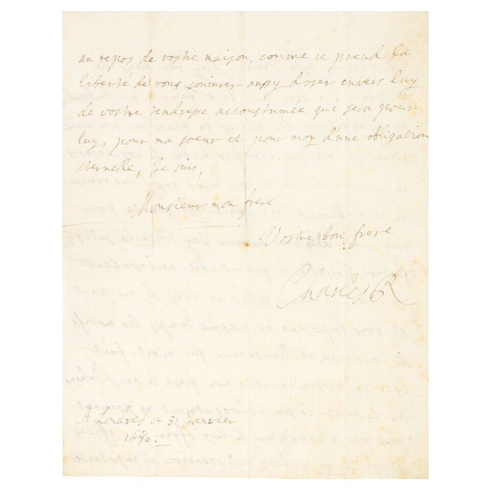 CHARLES II Autograph letter signed ('Charles R') to Louis XIV ('Monsieur mon Frère'), 31 J... (1 of 2)
