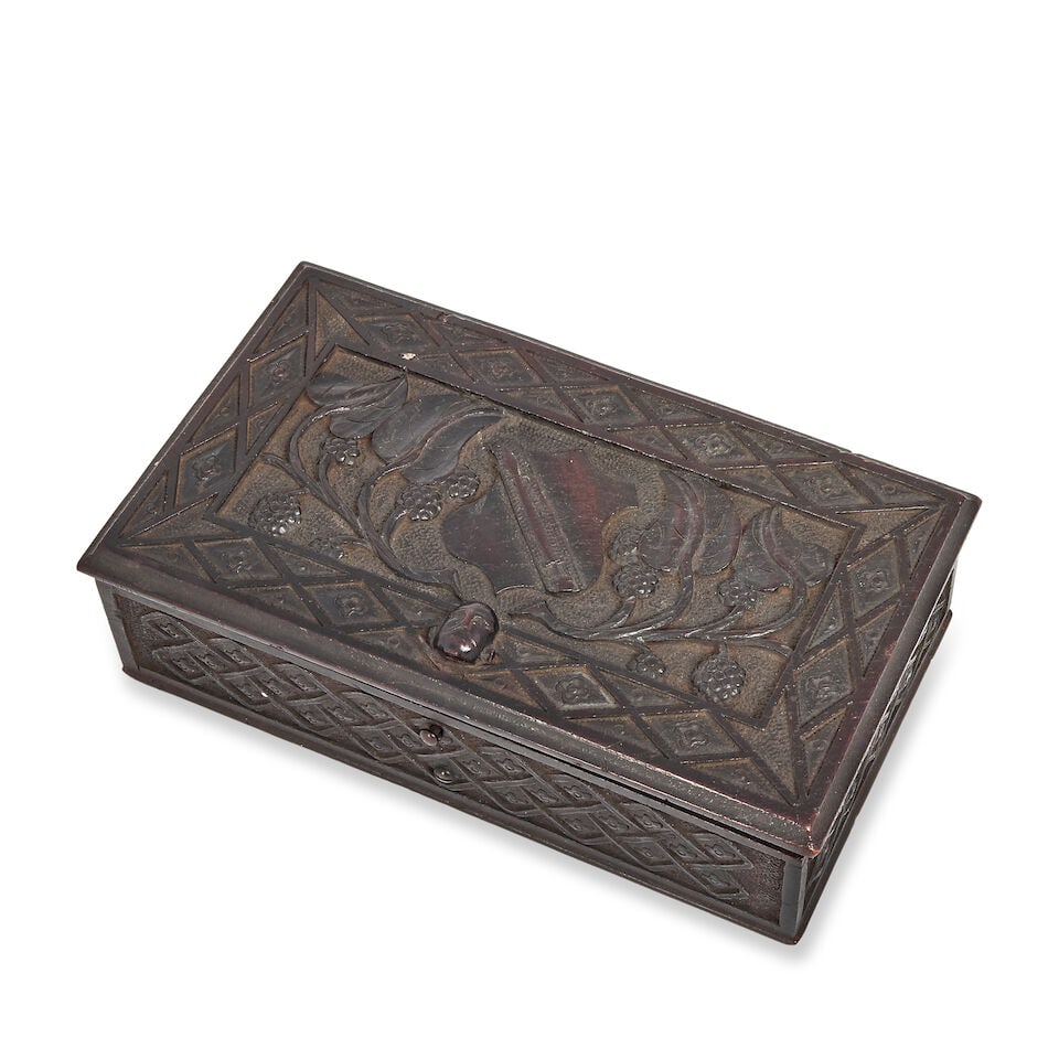 SHAKESPEARE - MULBERRY TREE BOX An ornately carved mulberry relic box, purportedly made from the...: SHAKESPEARE - MULBERRY TREE BOX An ornately carved mulberry relic box, purportedly made from the wood of the tree planted by William Shakespeare at Stratford, and once belonging to David Garrick, the 