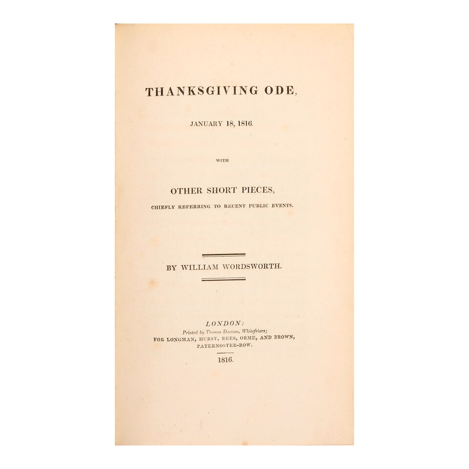 WORDSWORTH (WILLIAM) Thanksgiving Ode, 1816; Peter Bell, 1816; Ecclesiastical Sketches, 1822 (3) (1 of 1)