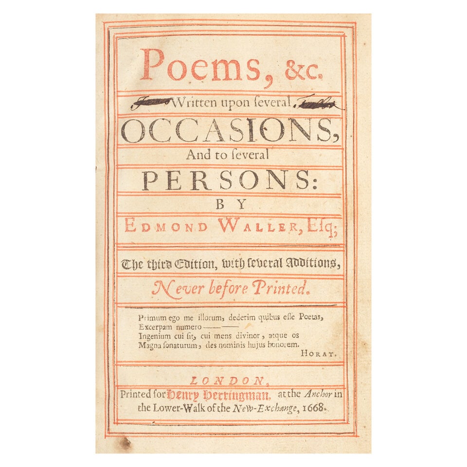 RESTORATION BINDING WALLER (EDMUND) Poems, &c. Written upon Several Occasions, and to Several Pe... - 2