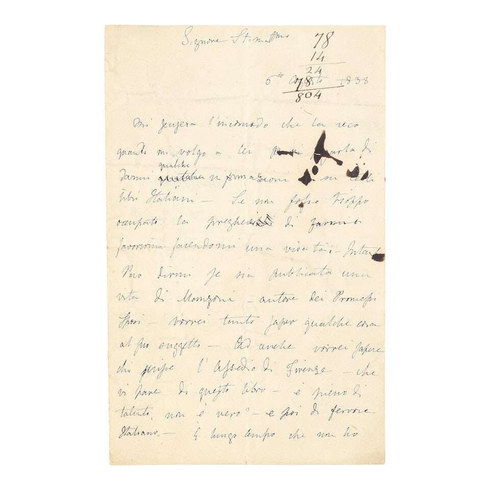 SHELLEY (MARY WOLLSTONECRAFT) Autograph letter signed ('Mary Shelley') to an unknown recipient (... (1 of 2)