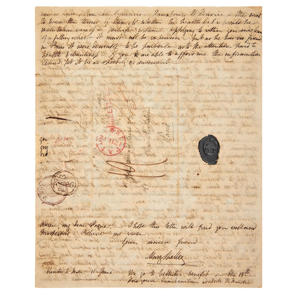 SHELLEY (MARY WOLLSTONECRAFT) Autograph letter signed ('Mary Shelley') to John Howard Payne, Ken... (1 of 1)