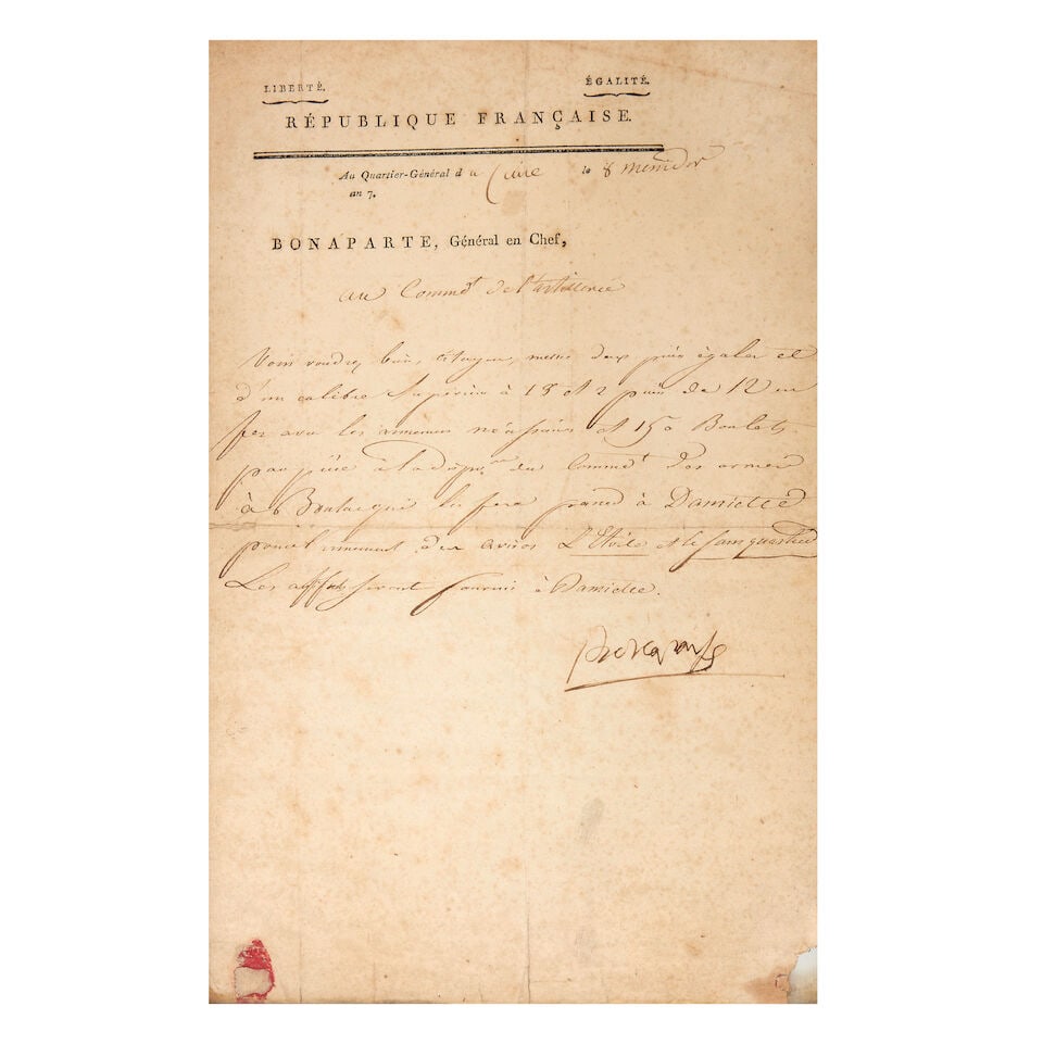 NAPOLEON BONAPARTE Document signed ('Bonaparte') Cairo, 28 July 1799, framed (1 of 1)