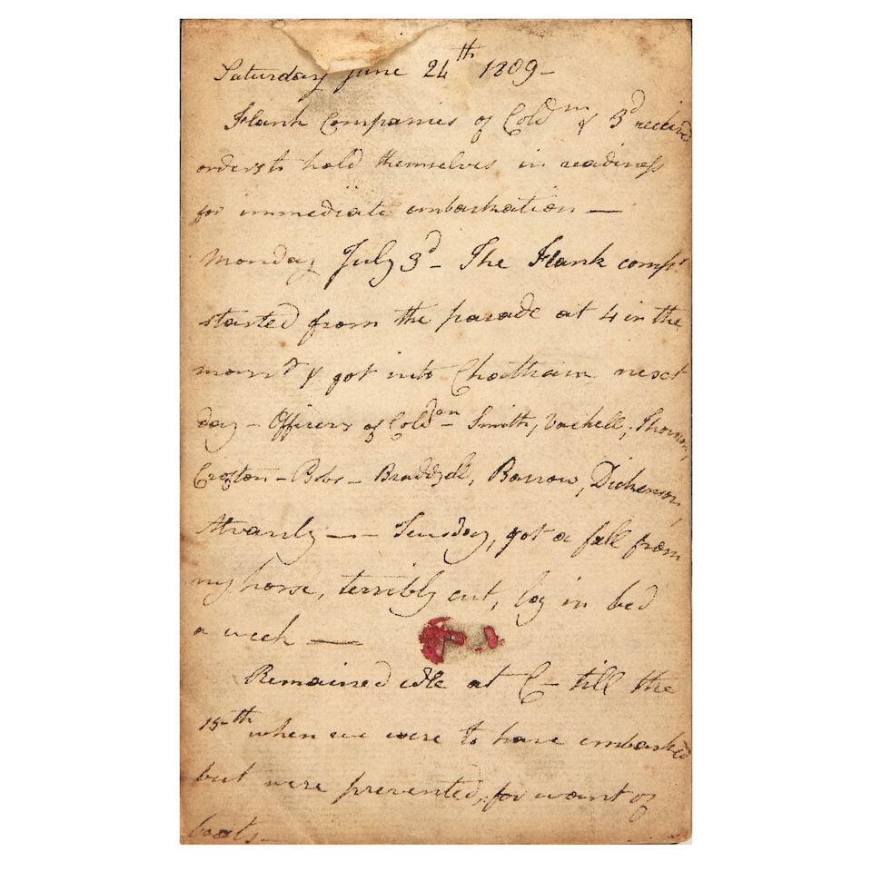 PENINSULAR WAR AND WALCHEREN Autograph diary kept by Captain the Hon William Crofton (1787-1814)... (1 of 2)