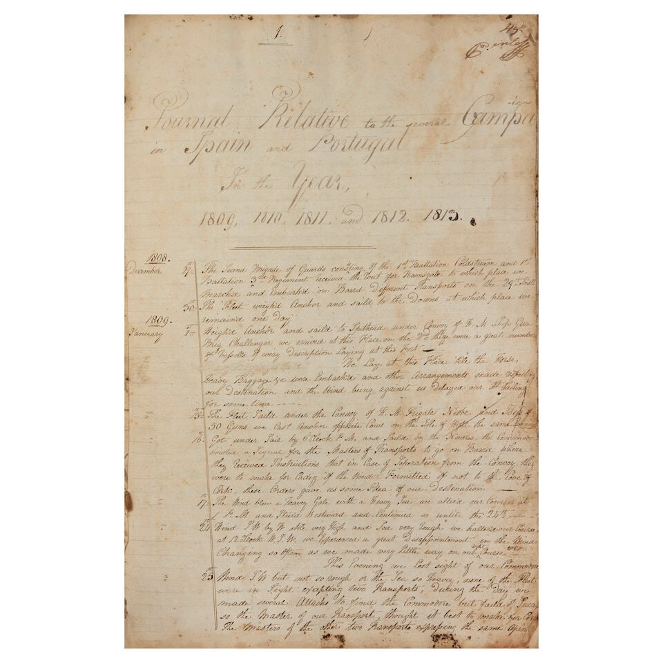 PENINSULAR WAR Manuscript Journal 'Relative to the several Campaigns/ in Spain and Portugal/ for... (1 of 1)