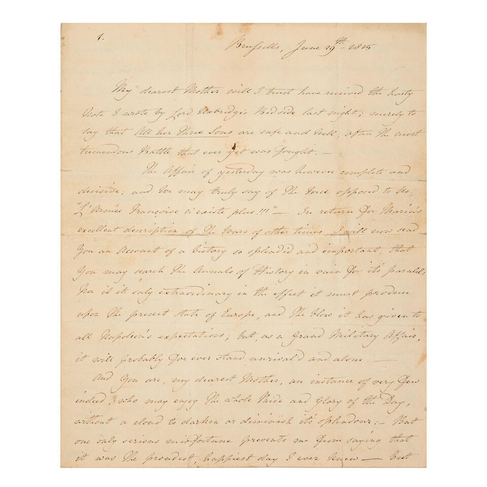 WATERLOO AND QUATRE BRAS Papers pertaining to Captain Thomas Wildman of the 7th Hussars and ADC ... (1 of 2)