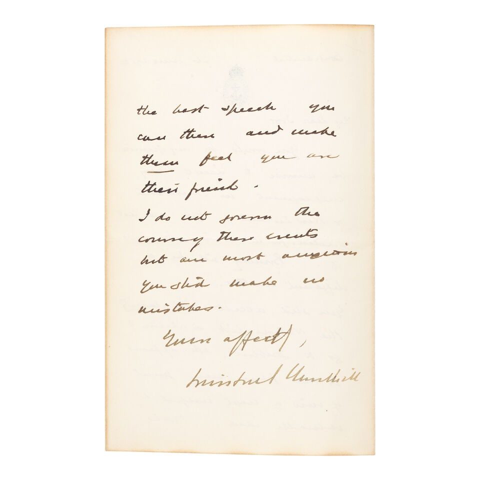 CHURCHILL (WINSTON) Autograph letter signed ('Winston S Churchill') to Ivor Guest ('My dear Ivor...: CHURCHILL (WINSTON) Autograph letter signed ('Winston S Churchill') to Ivor Guest ('My dear Ivor'), advising him not to take employment in Australia or New Zealand ('...you are not suited for it & wd 