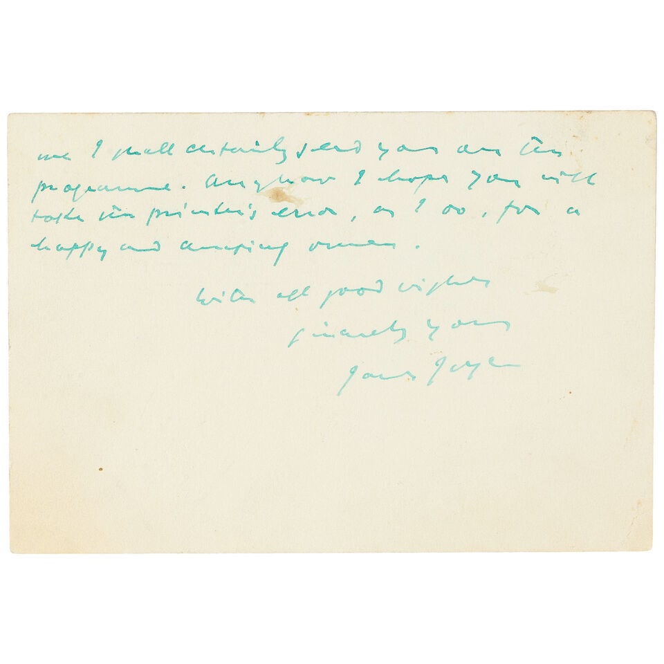 JOYCE (JAMES) Autograph postcard signed to Sean O'Casey, 34 rue des Vignes, Paris, [n.d. postma... (1 of 2)