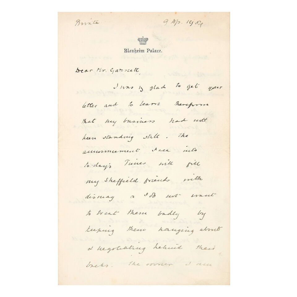 CHURCHILL (WINSTON) Autograph letter signed ('Winston S Churchill') to Mr Garnett ('Dear Mr Gar... (1 of 1)