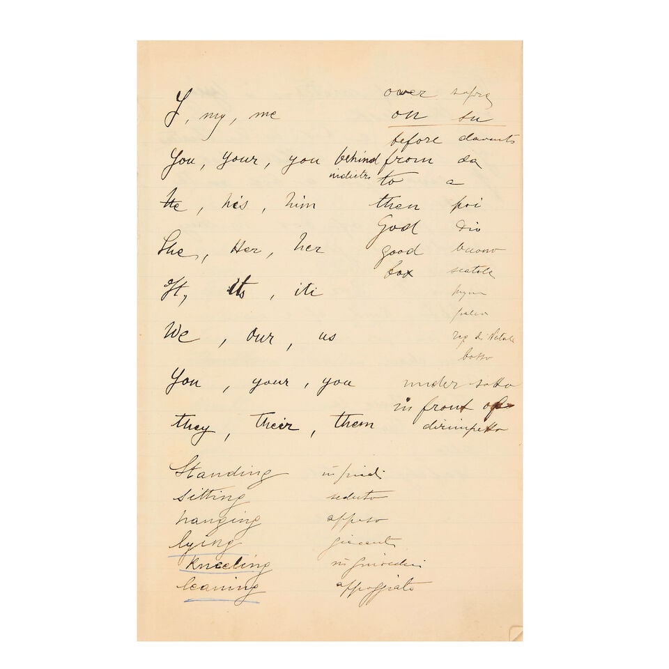 JOYCE (JAMES) Autograph manuscript of English to Italian vocabulary on pages from a student's ex... (1 of 1)