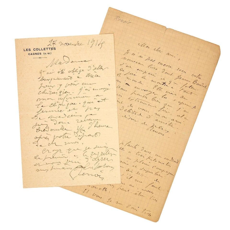 RENOIR (PIERRE-AUGUSTE) Two autograph letters signed ('Renoir'),1900 and 1914 (2) (1 of 1)