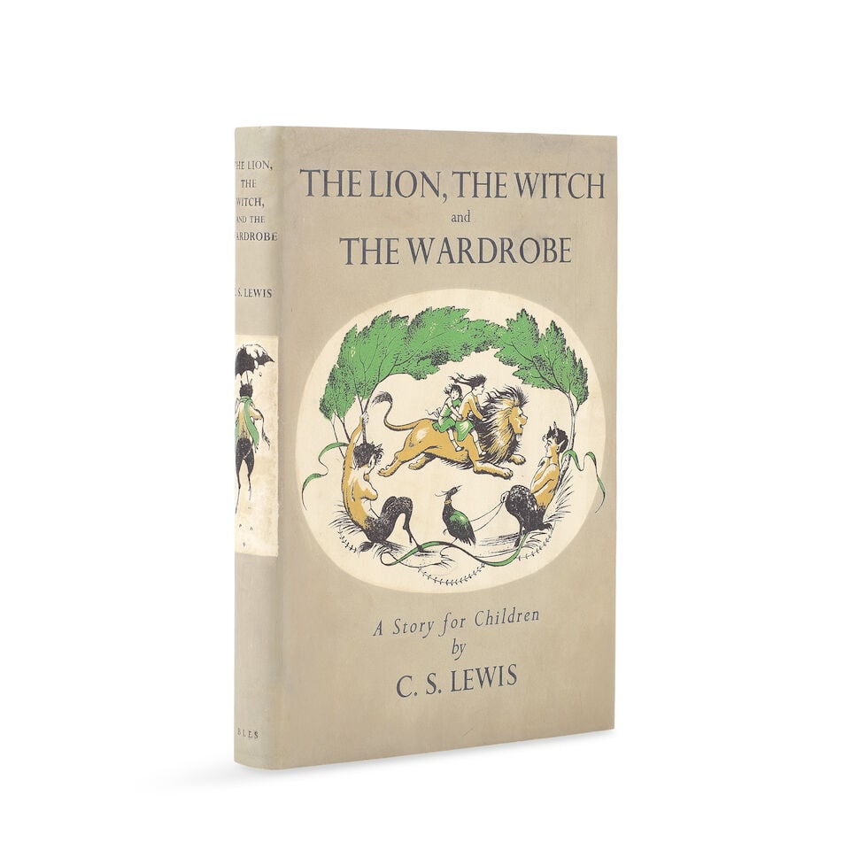 LEWIS (C.S.) The Lion, the Witch and the Wardrobe, FIRST EDITION, Geoffrey Bles, [1950]: LEWIS (C.S.) The Lion, the Witch and the Wardrobe, FIRST EDITION, colour frontispiece and illustrations by Pauline Baynes, early ink inscription (1950) on blank verso of frontispiece, publisher's pale