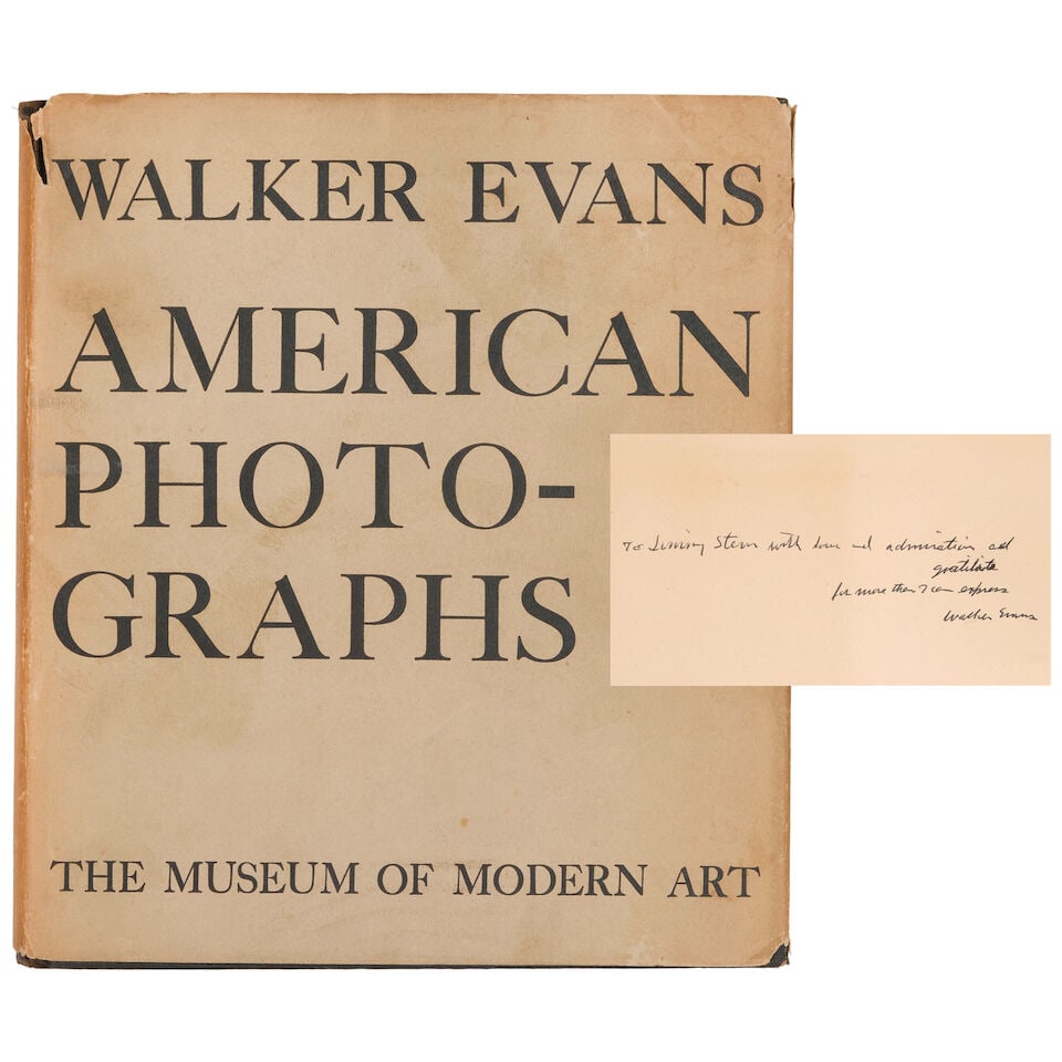 EVANS (WALKER) American Photographs, PRESENTATION COPY INSCRIBED BY WALKER TO JAMES STERN, 1938;... (1 of 2)