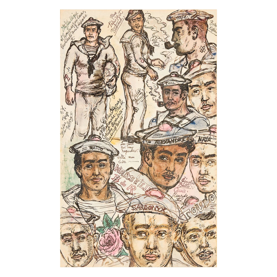 TENNANT (STEPHEN) Four original pen, ink and watercolours, of Marseilles sailors, and men, 1930... - 4