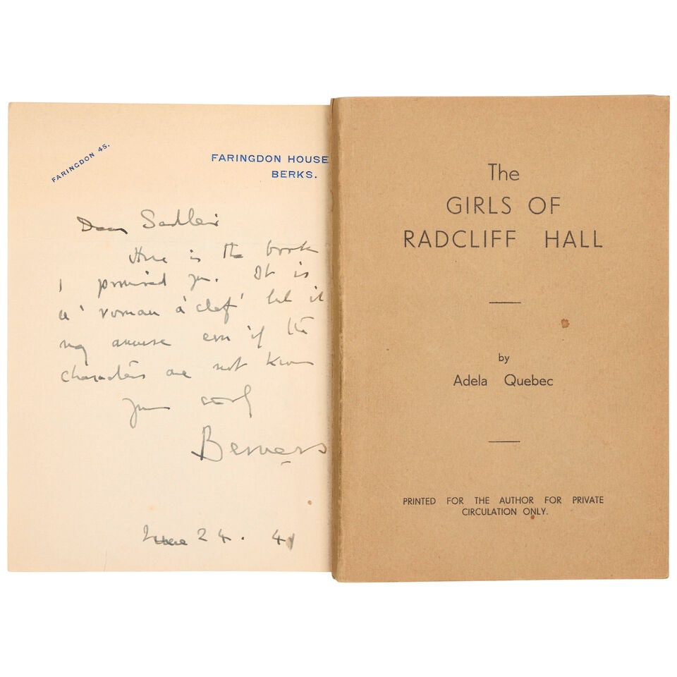 BERNERS (GERALD) The Girls of Radcliff Hall, by 'Adela Quebec', FIRST EDITION, WITH LETTER OF PR... (1 of 1)