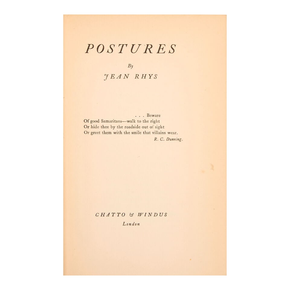 RHYS (JEAN) Postures, FIRST EDITION OF THE AUTHOR'S FIRST NOVEL, Chatto and Windus, [1928] - 3