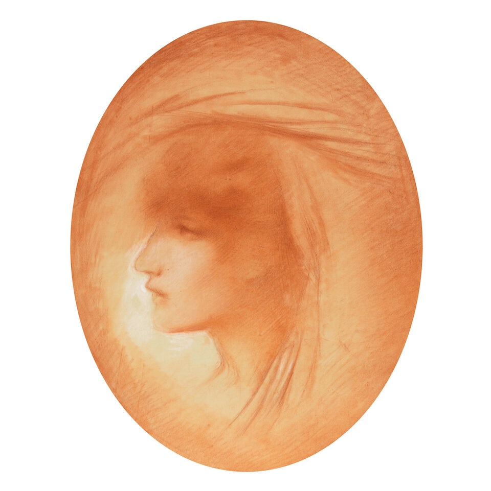 Attributed to Simeon Solomon (British, 1840-1905) Head study of a young woman (1 of 3)