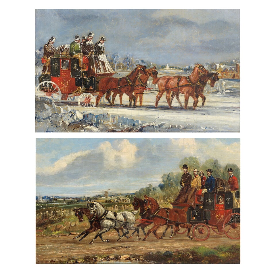 Samuel Henry Alken (British, 1810-1894) Royal Mail coach in summer; Royal Mail coach in winter (1 of 7)