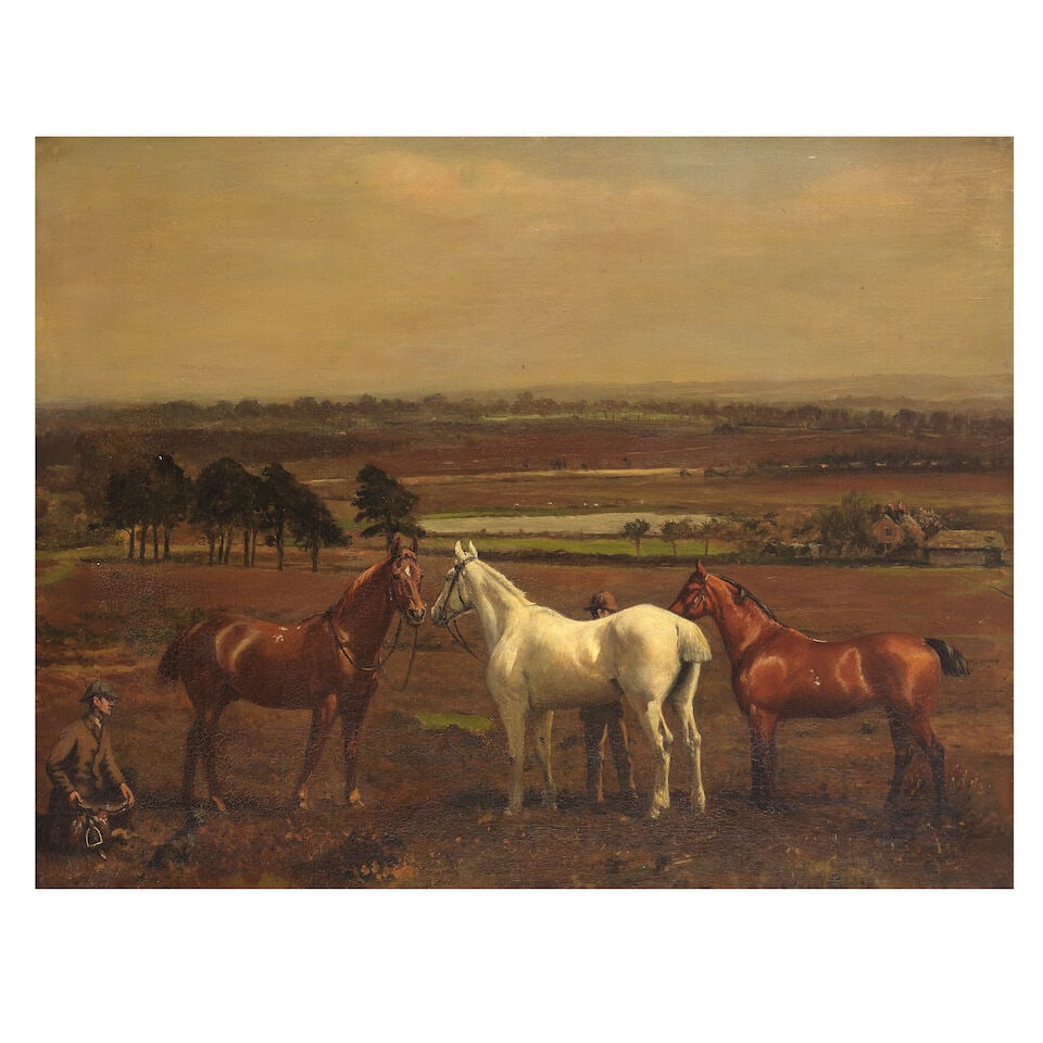 Charles Augustus Henry Lutyens (British, 1829-1915) Hunters in a field (1 of 3)