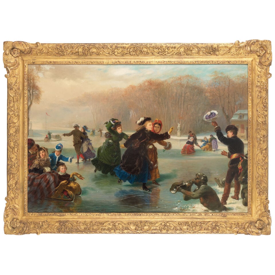 Charles Edouard Boutibonne (French, 1816-1897) Ladies and gentlemen skating on a lake at Versailles - 2